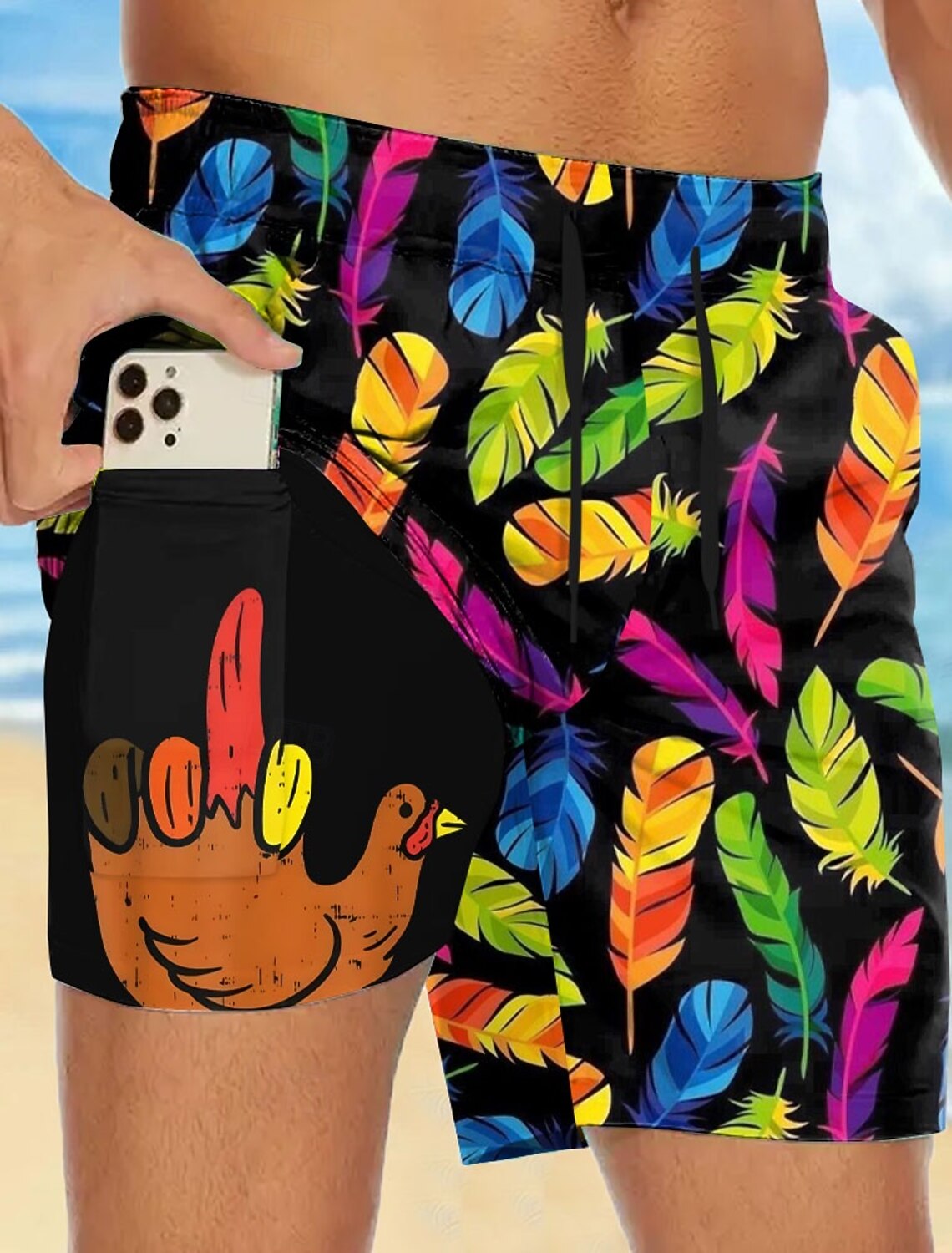 Men's Flamingo Bird Lined Shorts Swim Board Mid Waist Hawaiian