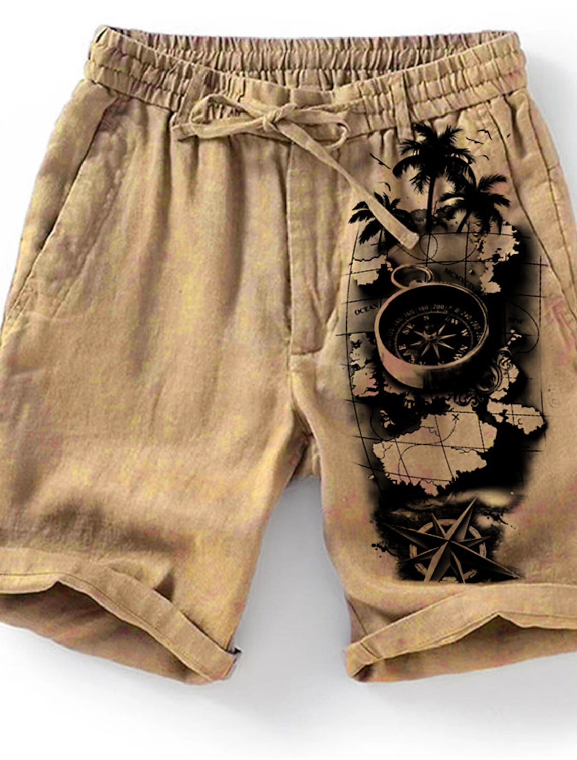 Men's Graphic Coconut Tree Map Shorts Summer Beach Mid Waist