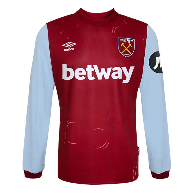 West Ham Long Sleeve official style Home Shirt 2023-2024 (Unisex