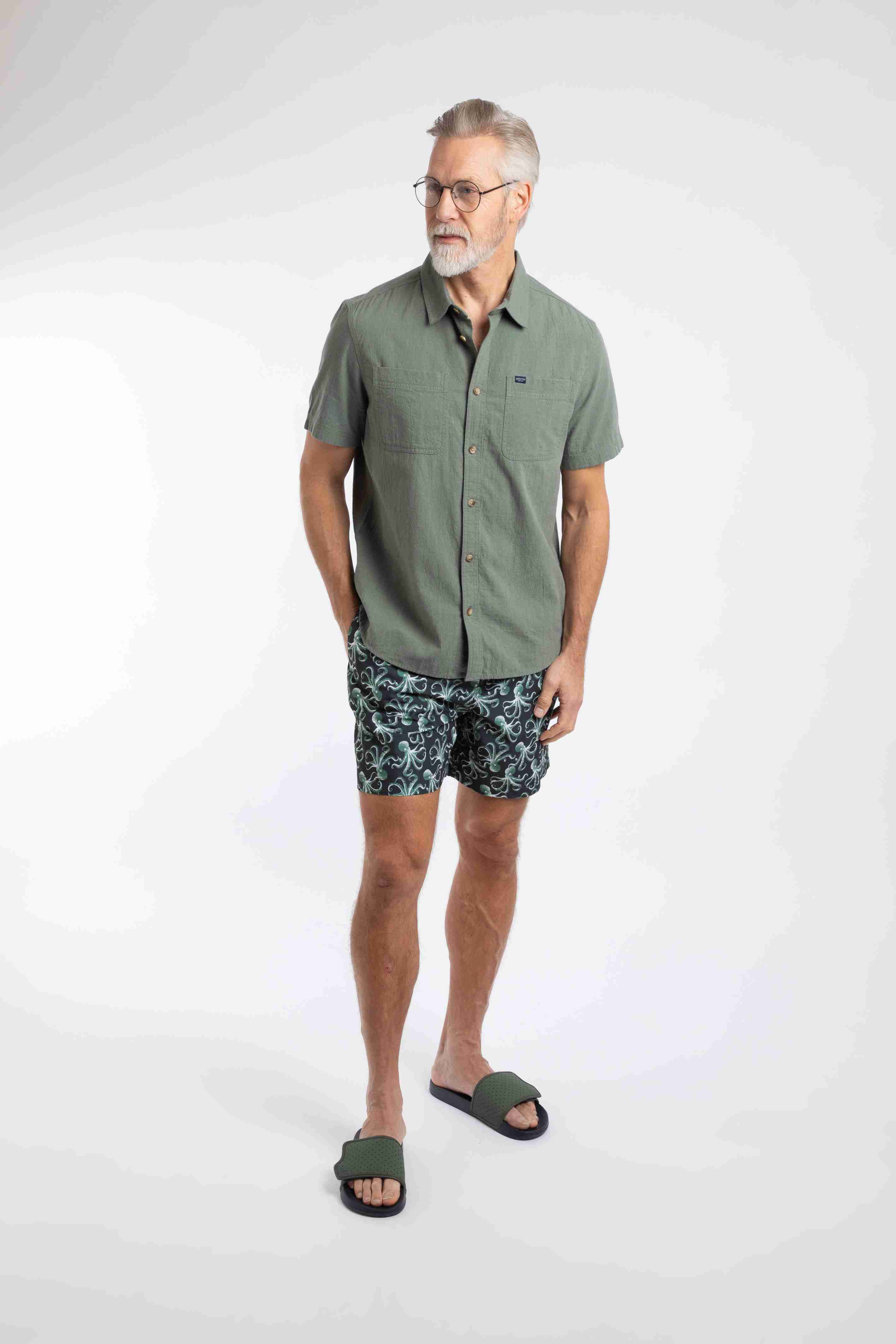 Hinton Textured Crepe Shirt Woodland Sage
