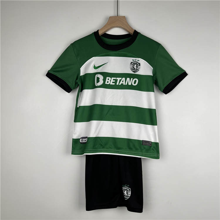Kids Sporting Lisbon 2324 Home Football Kit ShirtShorts - Official