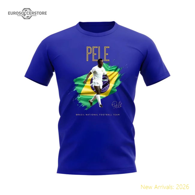 Pele Brazil National Teams Image Soccer Shirt Blue Xsb (3-4 Years)