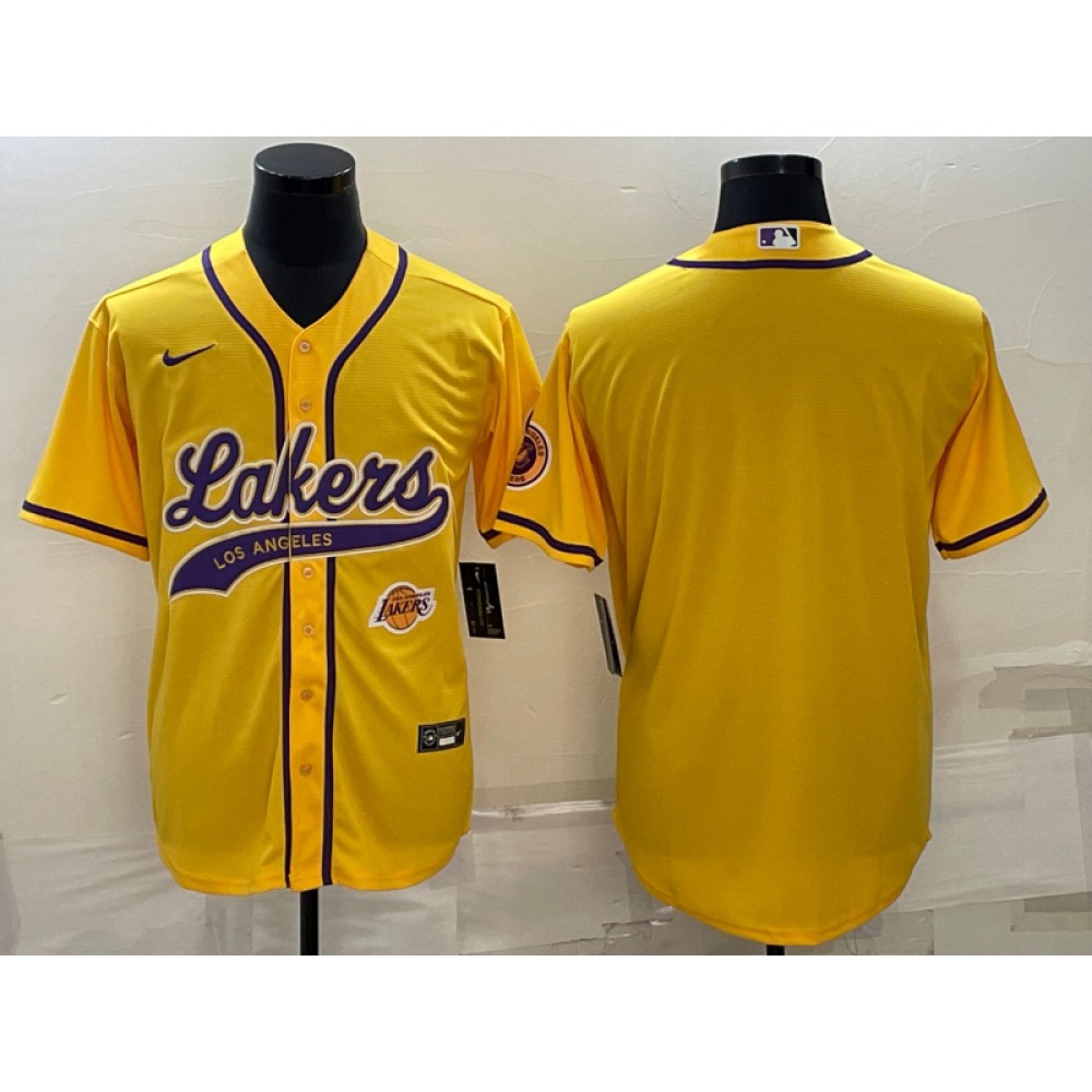 Men's Los Angeles Lakers Blank Yellow With Patch Cool Base Stitched Baseball Jersey