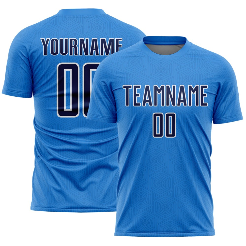 Powder Sports Custom Shape Uniform Soccer Sublimation Geometric Jersey Blue Navy-White