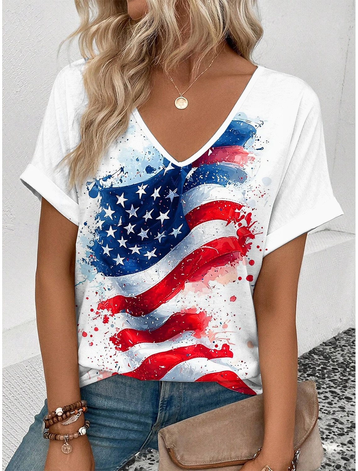 Independence Day Patriotic Women's Camisole Tank Top Flag Sleeveless Sleeveless V Neck Daily Red Summer