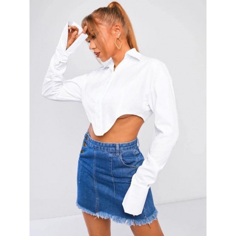 Ruched Sleeve Corset-style Solid Shirt HX5980