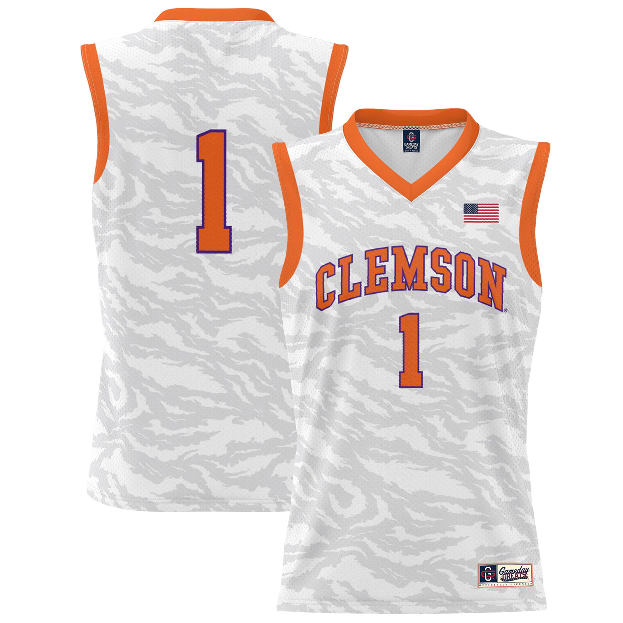 [NJP] Clemson Tigers GameDay Greats Youth Tiger Print Lightweight Basketball Jersey - White