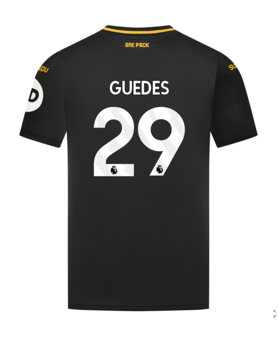 Away Jersey of Wolverhampton Wanderers for the 24-25 season, featuring GUEDES with the number 29.