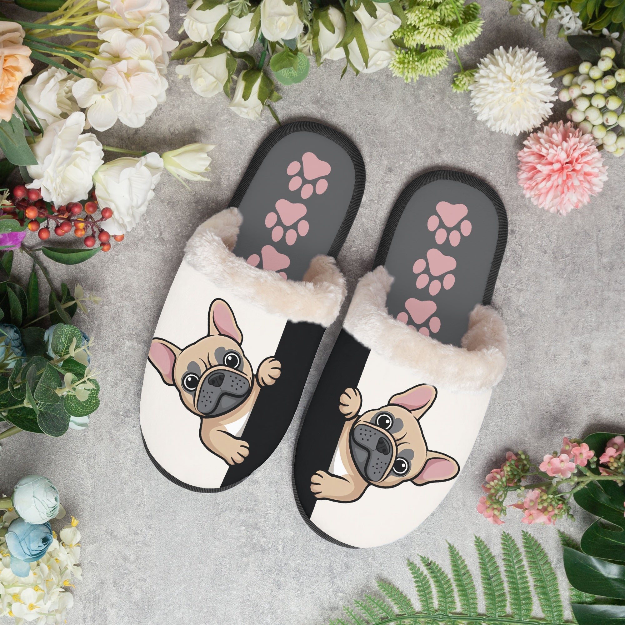 French Bulldog Poof Cozy Winter Slippers Non-Slip Paw Protection