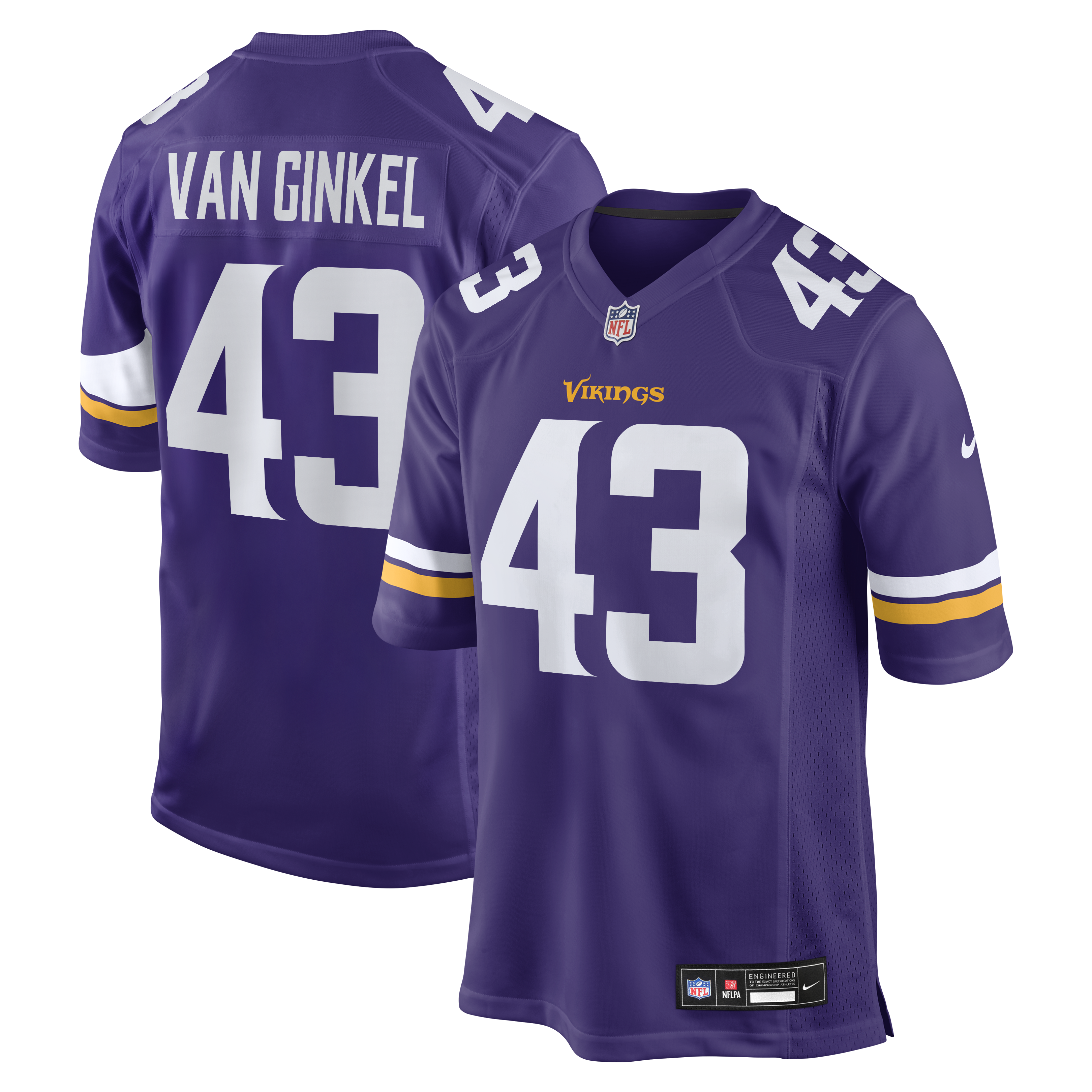 [SJH] Youth Andrew Van Ginkel Minnesota Vikings Team Game Jersey - Purple