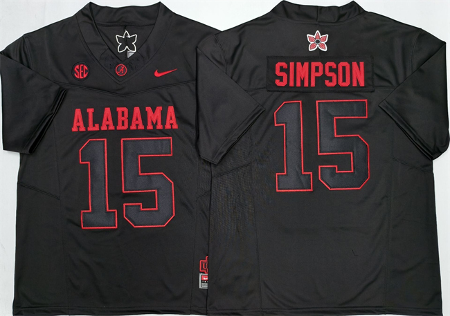 Men's Bama Crimson Tide Black 2024 game jersey Ty Simpson #15 high