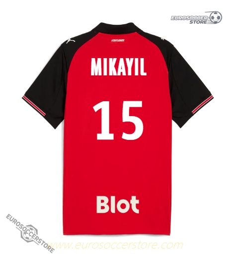 Rennes Home MIKAYIL 15 Jersey for the 25-26 Season
