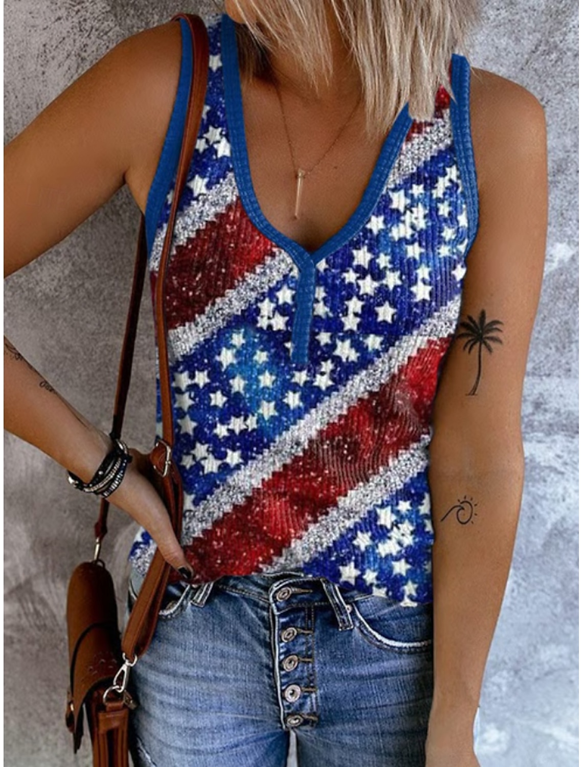 American Independence Day Women's T Shirt Tee Top Print Graphic American Flag Stylish Classic Casual Long Sleeve V Neck Regular Tops Daily Going out Weekend Blue Navy Blue Summer Spring Fall