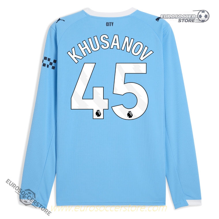 Manchester City's 25-26 Season KHUSANOV 45 Home Long Sleeve Football Jersey