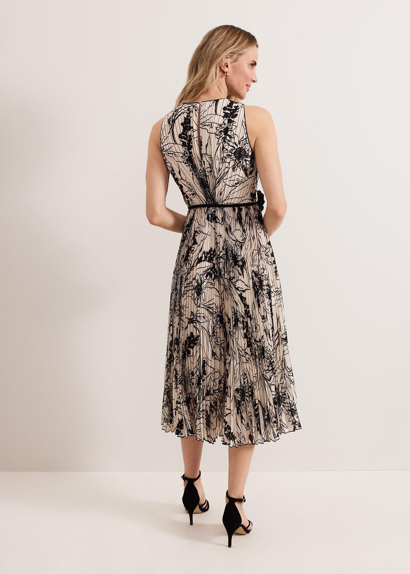 Sandra Printed Pleat Midi Dress