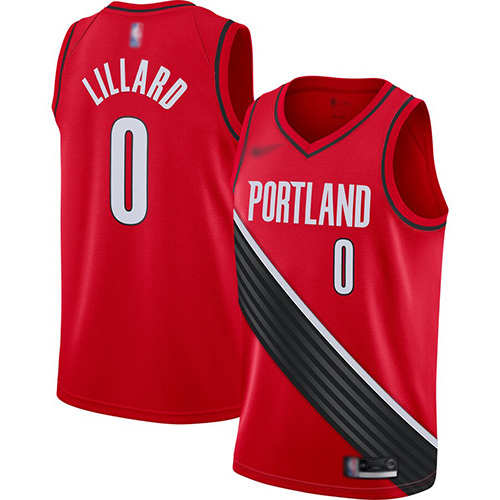 Red Nike Damian Lillard #0 Trail Blazers Jersey - Polyester Game Day Wear