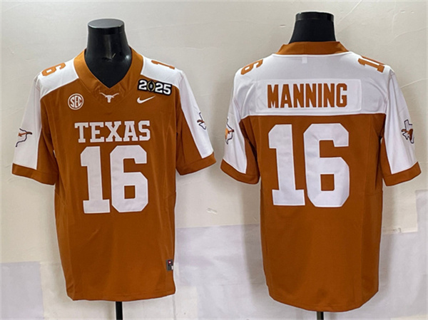 Men's Texas UT #16 Peyton Manning Orange 2025 away jersey breathable