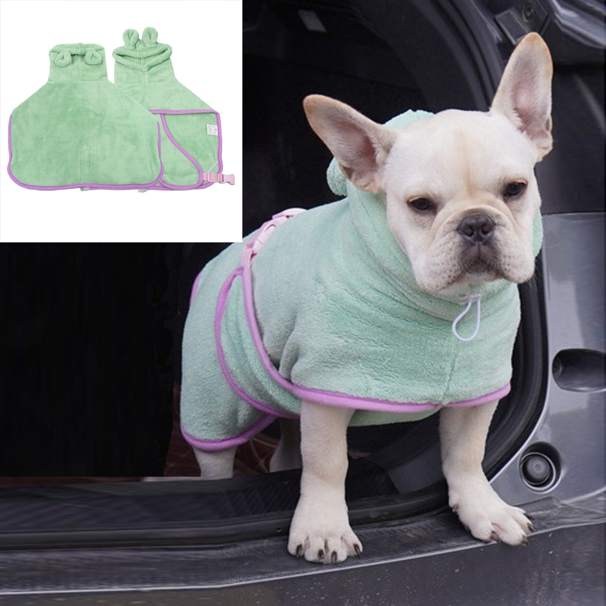 French Bulldog Luxirobe Super Absorbent Hooded Bathrobe For French