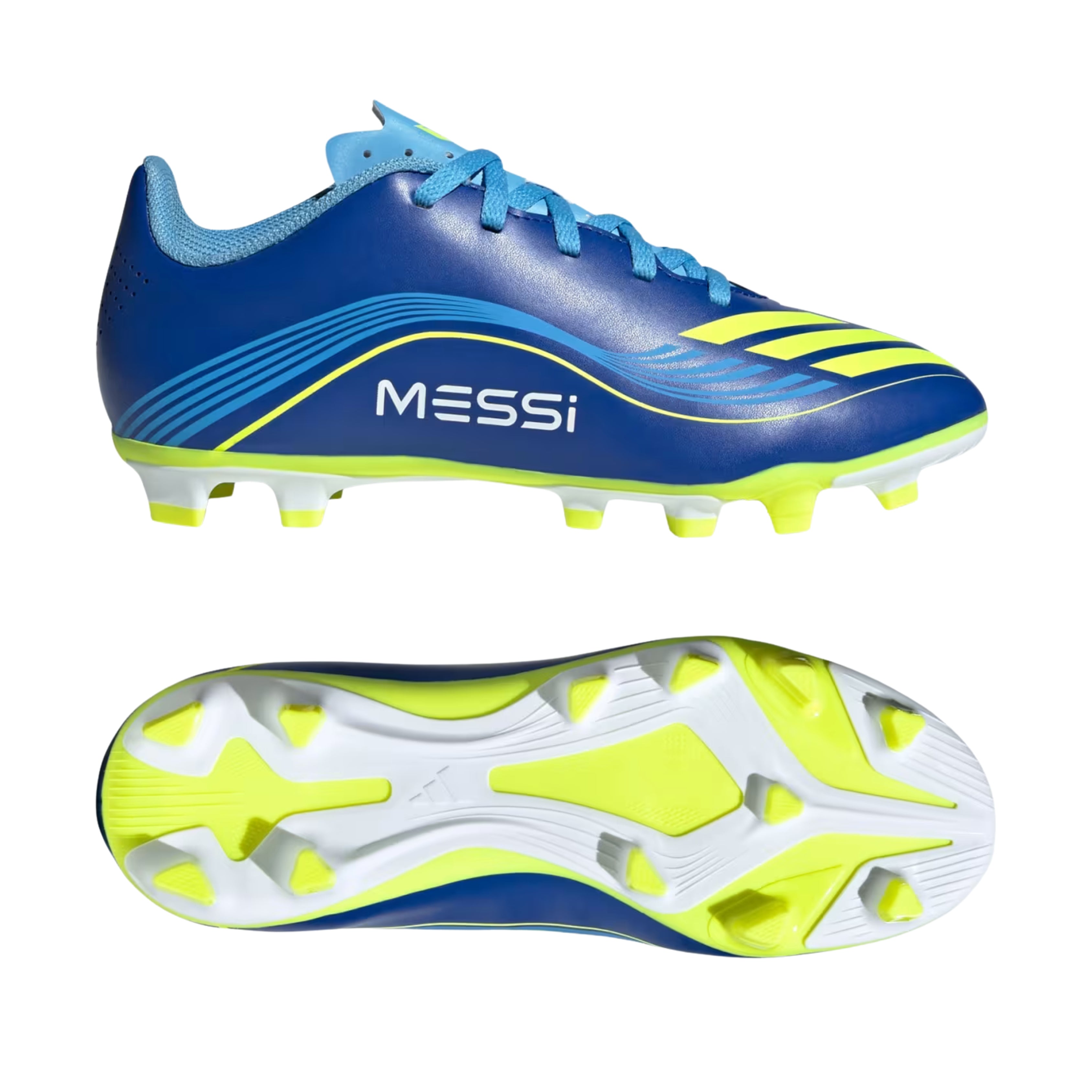 Messi adidas F50 Club Junior Football Boots Royal Blue Solar Yellow