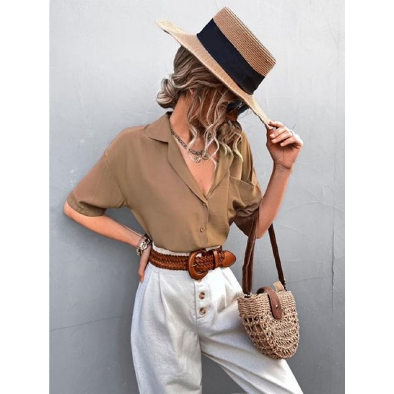 Drop Shoulder Pocket Lapel Shirt OB1056