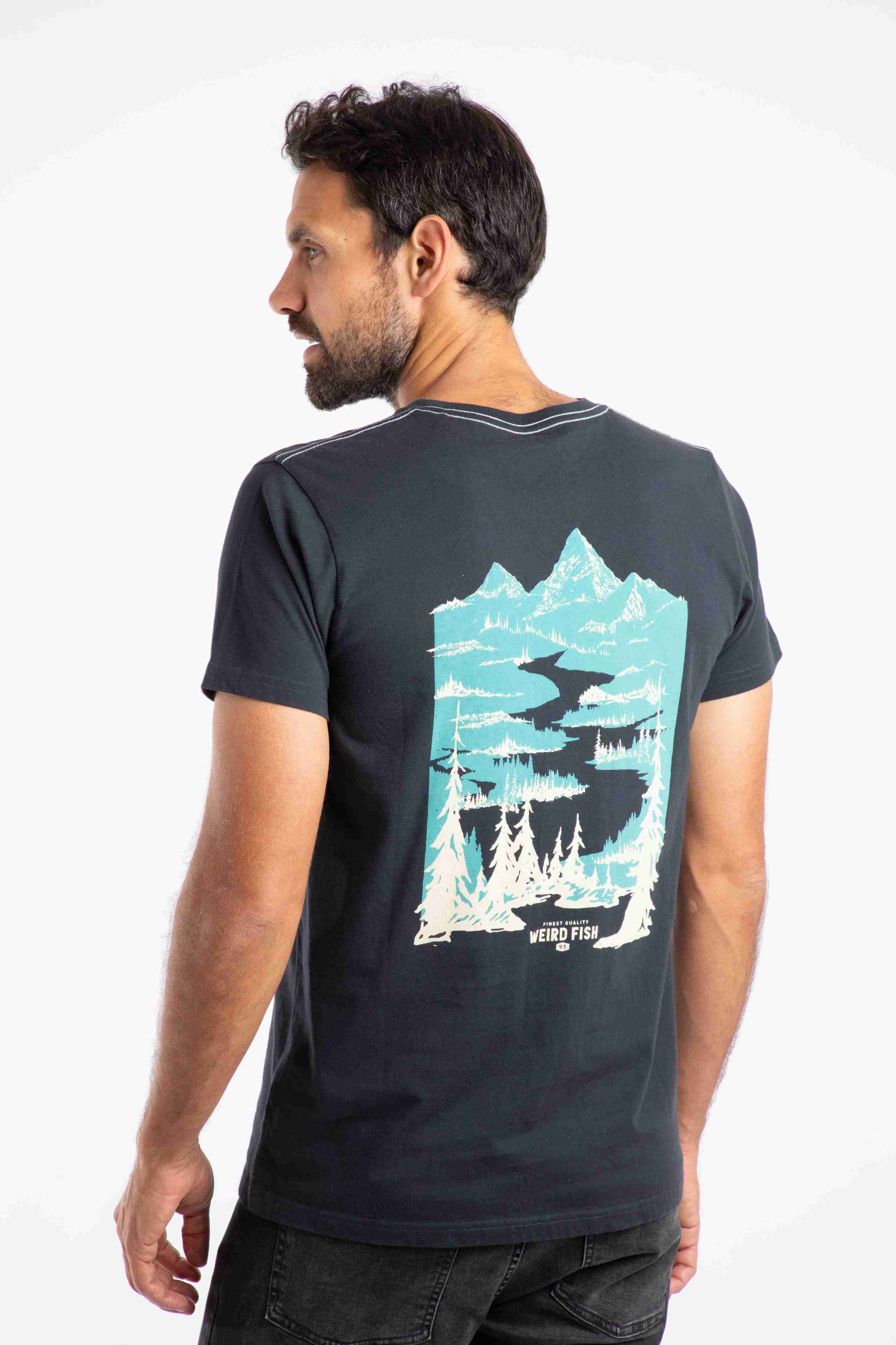 Mountain Valley Back Print Graphic T-Shirt Navy