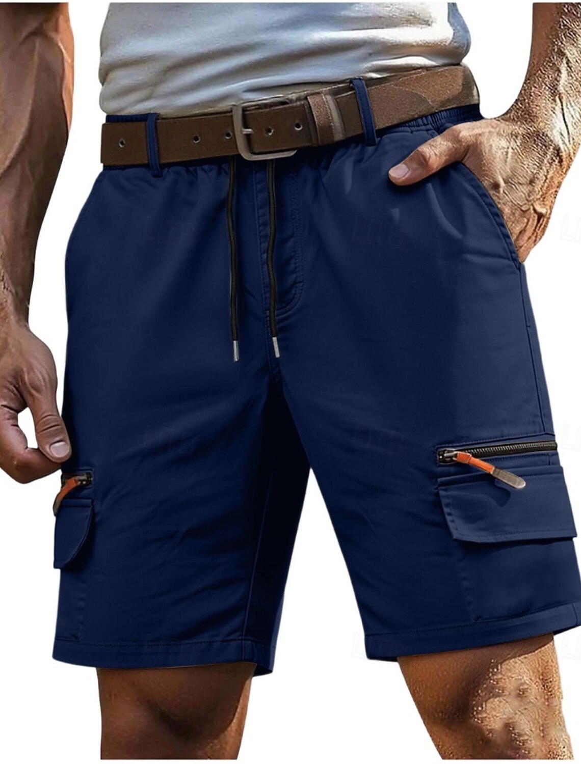 Men's Tactical Cargo Cargo Shorts Shorts Casual Shorts Drawstring Pocket Elastic Waist Plain Comfort Breathable Knee Length Daily Outdoor Vacation Vacation Fashion Khaki Black Inelastic
