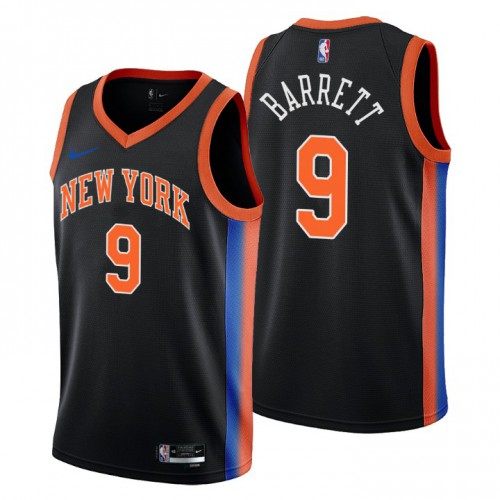 Nike New York Knicks #9 R.J. Barrett Mens 2022-23 City Edition NBA Jersey ¨C Cherry Blossom Black Mens