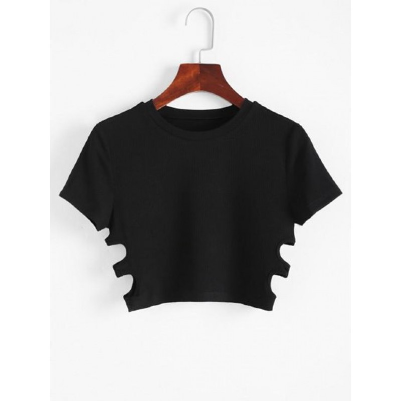 Rib-knit Keyhole Cutouts Knot Baby Tee BX2950