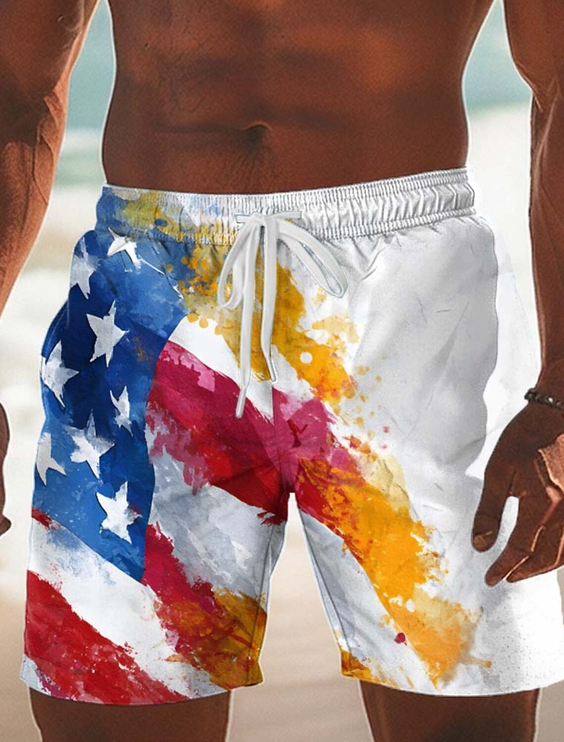Independence Day Men's US Flag Patriotic Fourth of July Swim Trunks Swim Shorts Board Shorts Mid Waist Hawaiian Holiday Side Pockets Mesh Lining Elastic Drawstring Waist