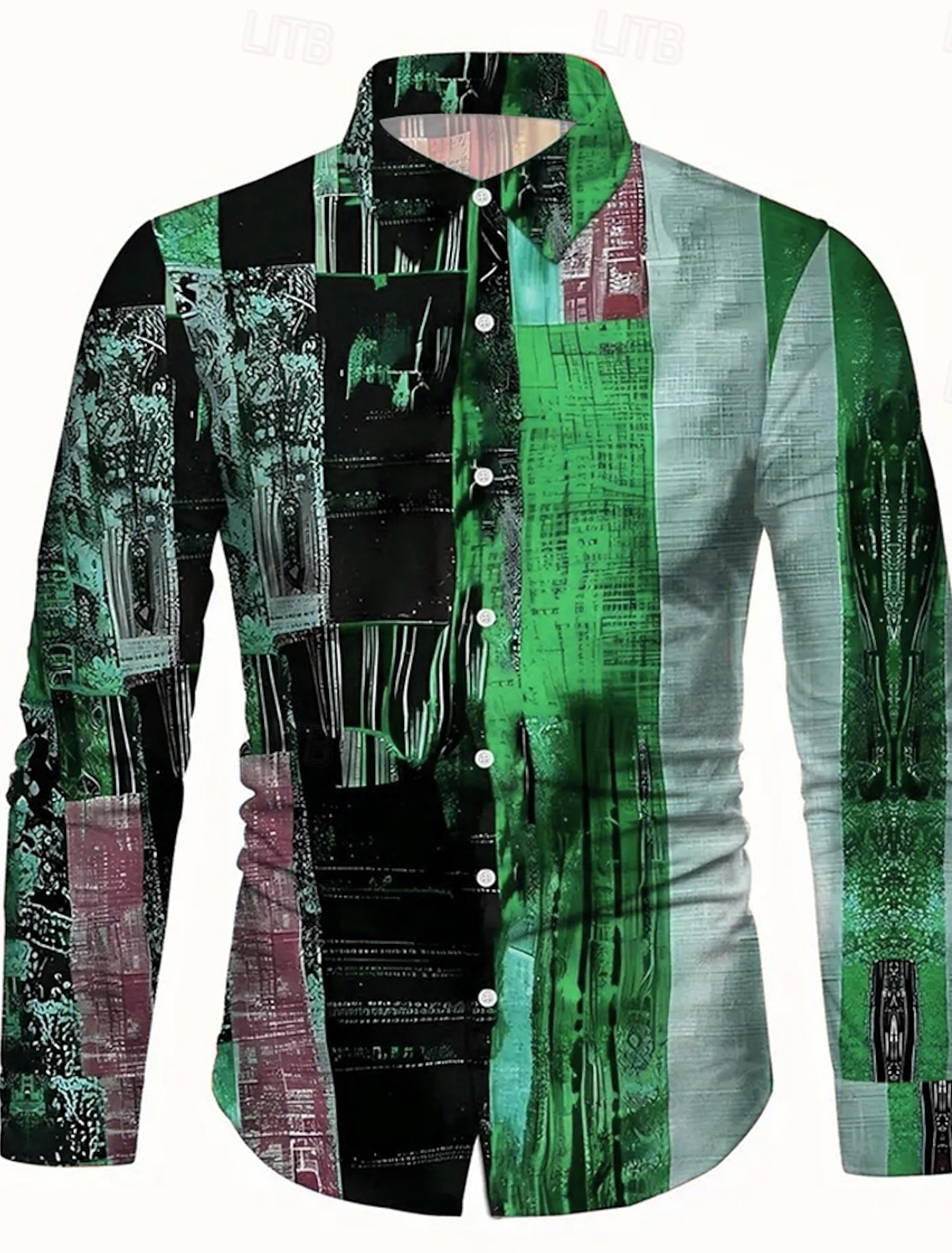 Men's Color Block Patchwork Shirt Button Up Shirt Casual Dress Shirt Long Sleeve Fashion Casual Vacation Daily Streetwear Summer Spring Turndown 3D Print Collared Shirts Blue Red Orange Green