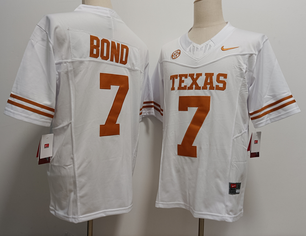 moisture wicking Men's UT TX Isaiah Bond #7 White 2024 Football Jersey