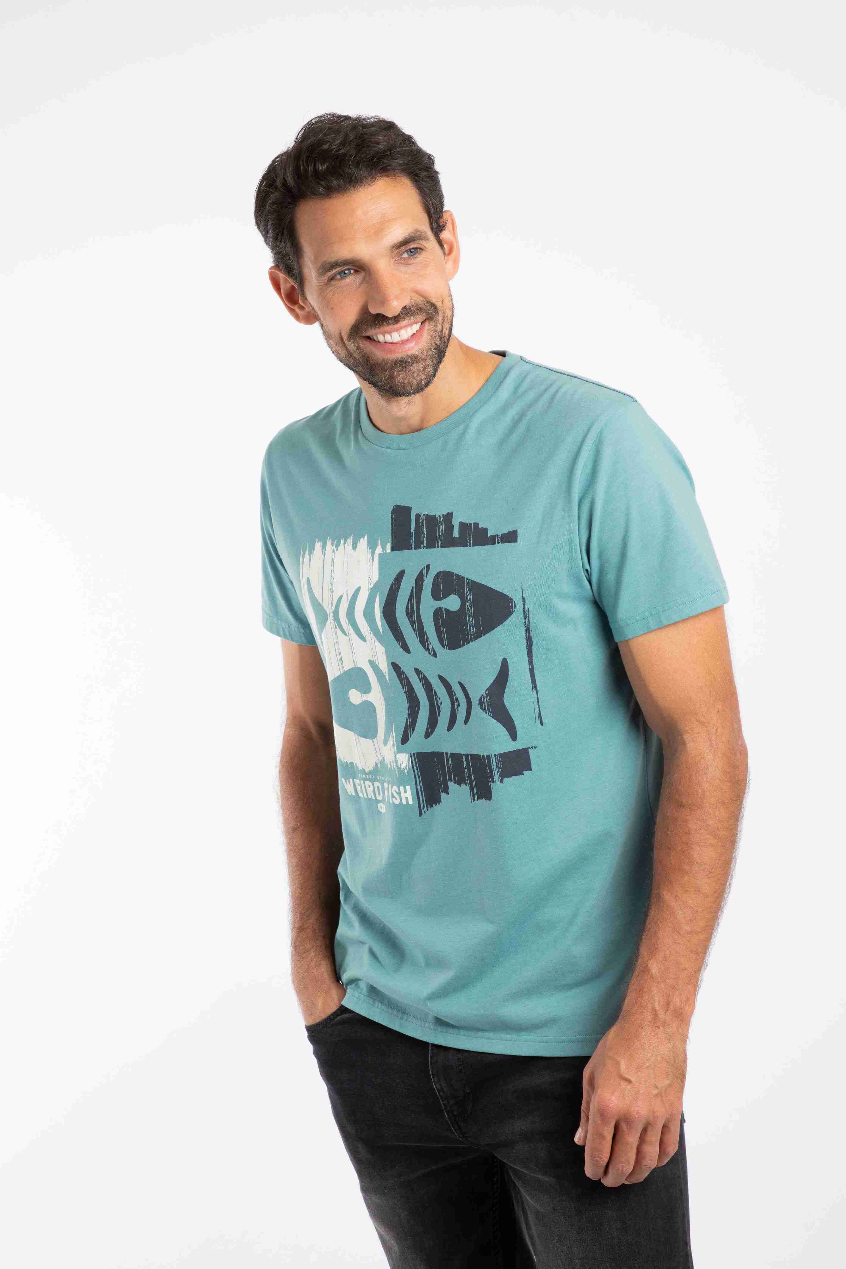 Double Fish Front Print Graphic T-Shirt Smoked Blue