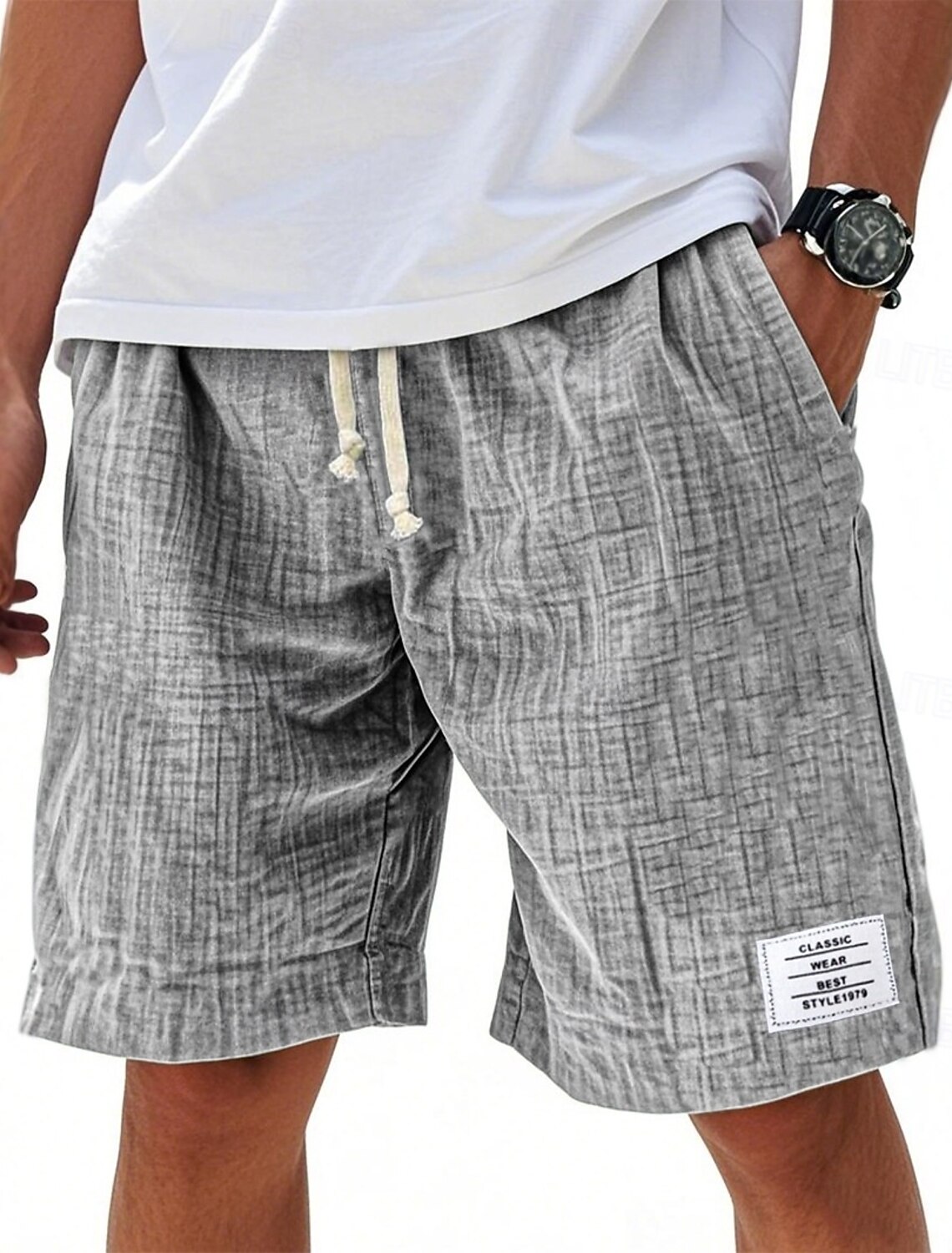 Men's Shorts Summer Beach Casual Drawstring Elastic Waist Solid Color