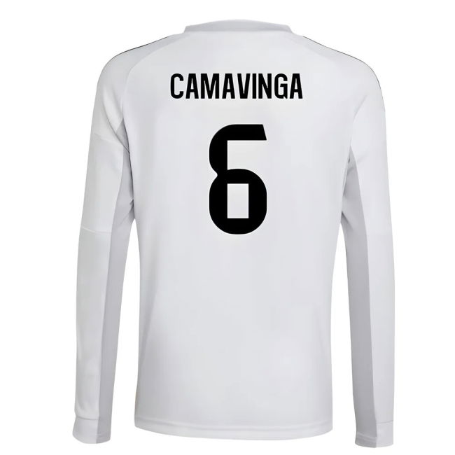 2025-2026 Real Madrid Long Sleeve Home Shirt (Kids) (Camavinga 6)