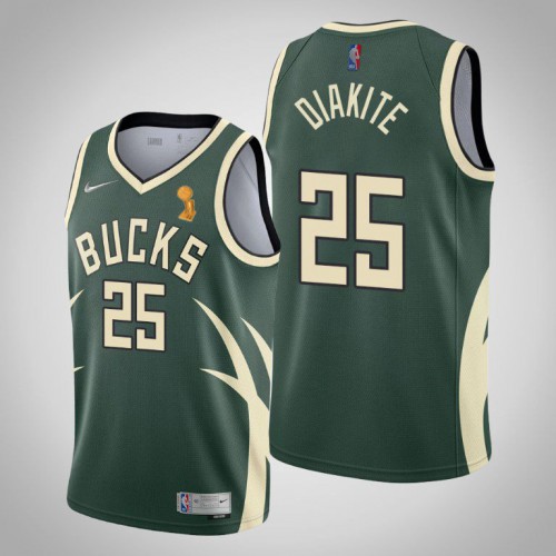 Premium MIL #25 Mamadi Diakite 2021 Finals NBA Swingman Jersey Green