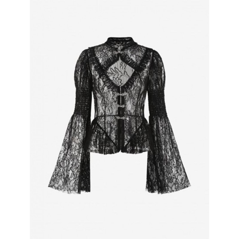 Halloween Lace See Thru Cut Out Flare Sleeve Top UG2672