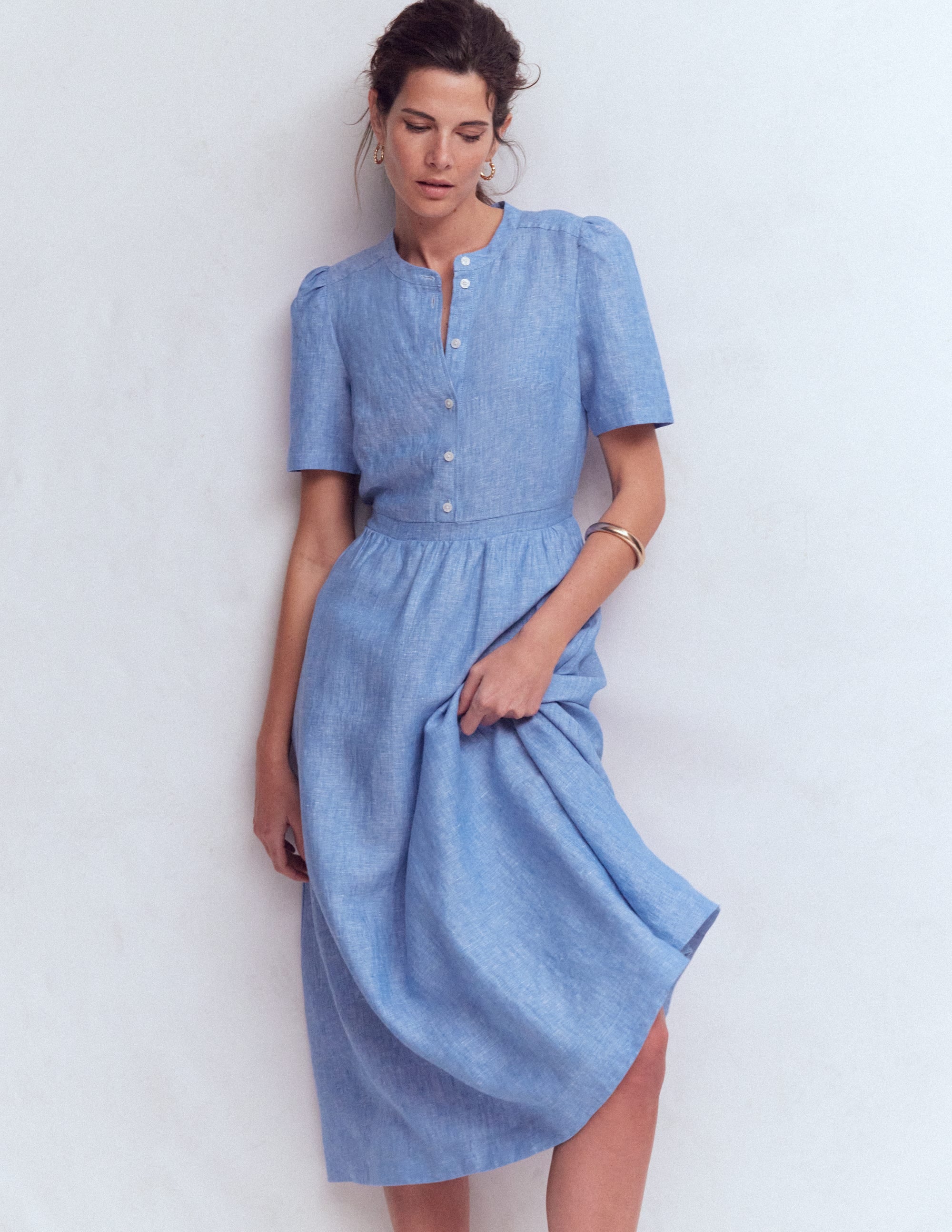 Ivy Placket Linen Midi Dress