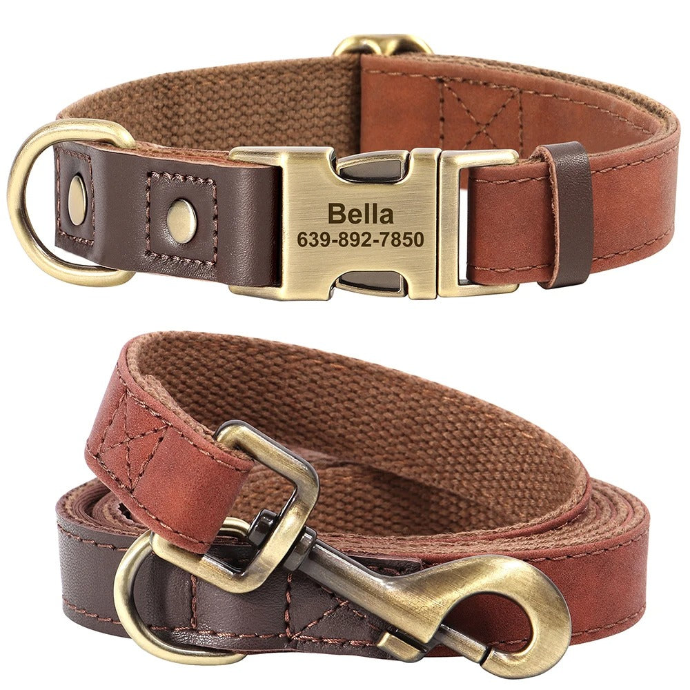 French Bulldog French Bulldog Leather Collar With Leash – Personalized
