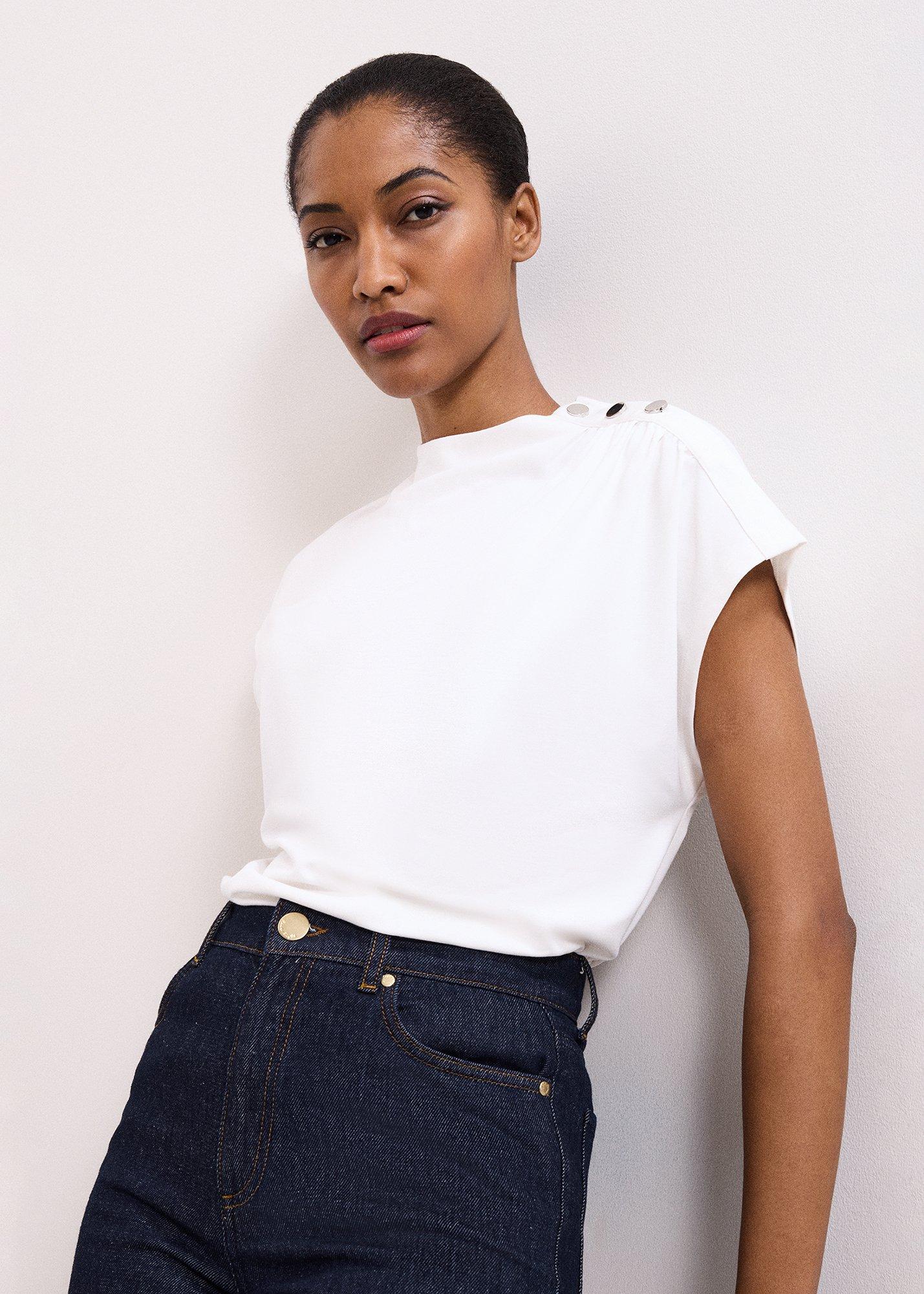 Paige Ponte Gold Button Top