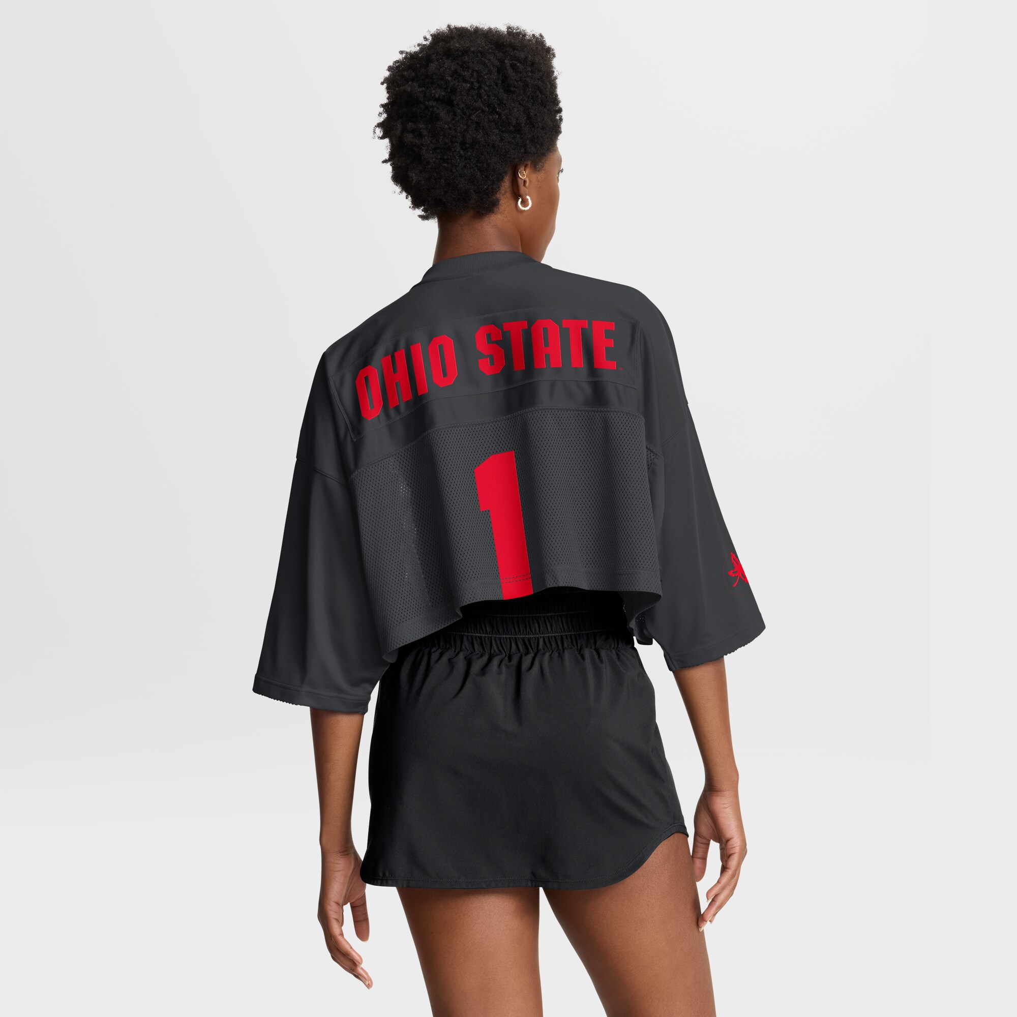 [NJP] Ohio State Buckeyes Women's Cropped Mesh Dri-FIT Fashion Jersey - Black