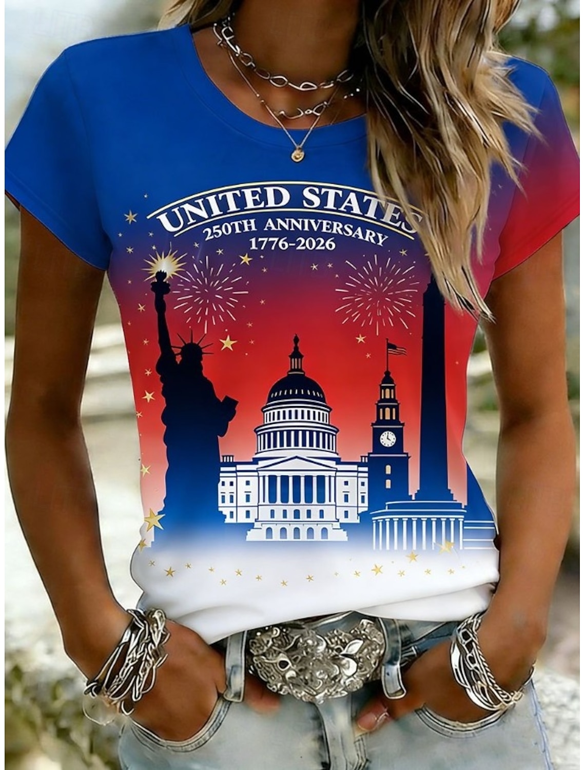 American Independence Day Women's T Shirt Print Graphic American Flag Vintage Stylish Classic Short Sleeve V Neck Regular Tops Casual Daily White-Blue White Red White Summer Spring Fall Winter