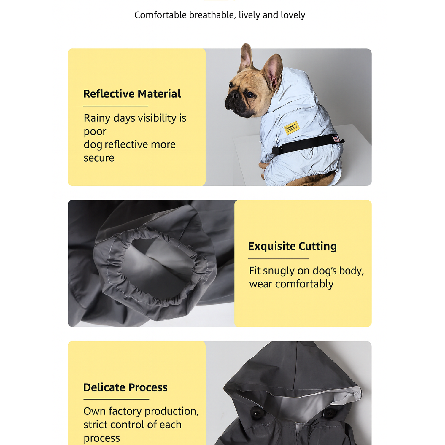 Furiva Frenchie Reflective Raincoat – Soft Lightweight Waterproof Dog Jacket