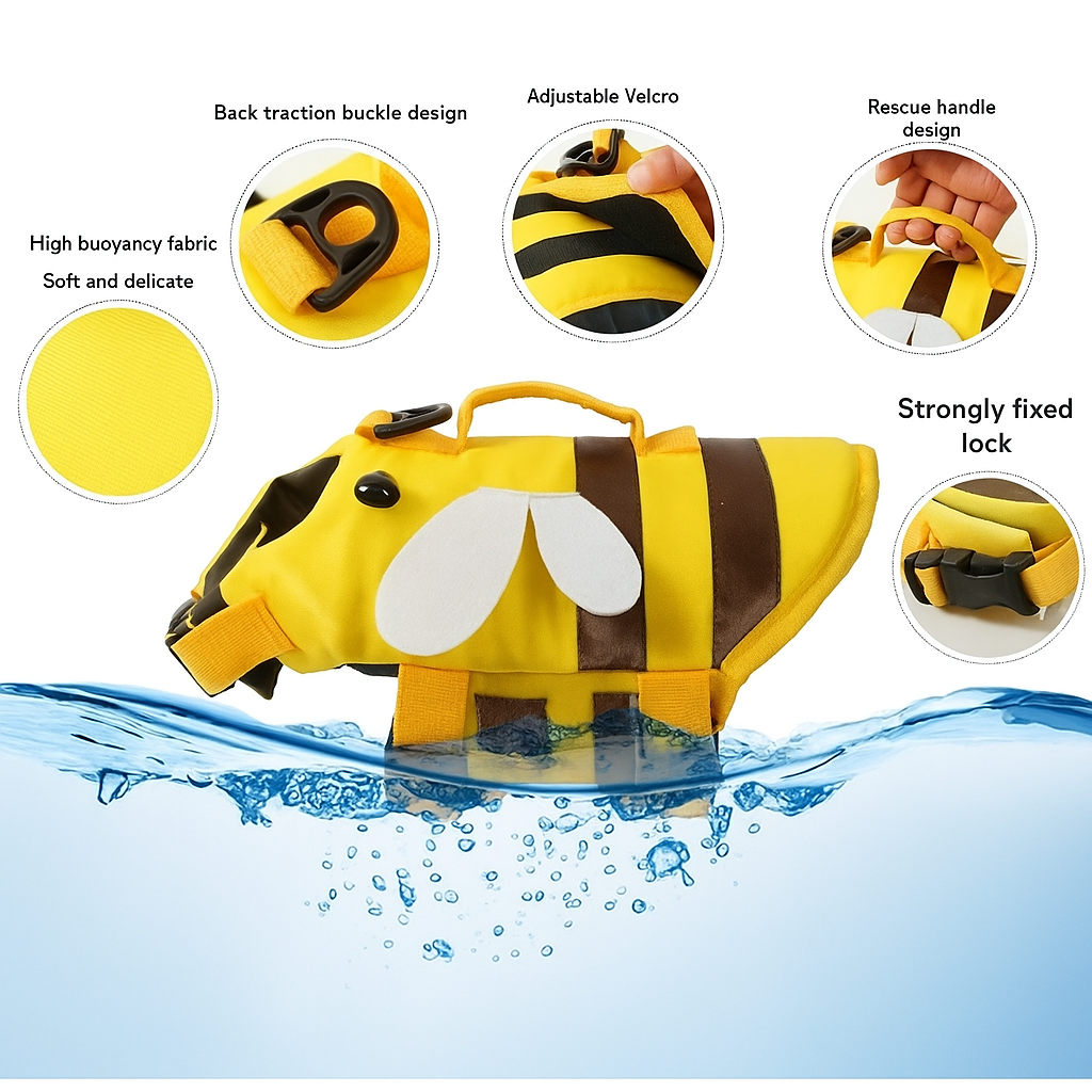 French Bulldog Bee Vest – Ripstop Waterproof Life Jacket with Handle