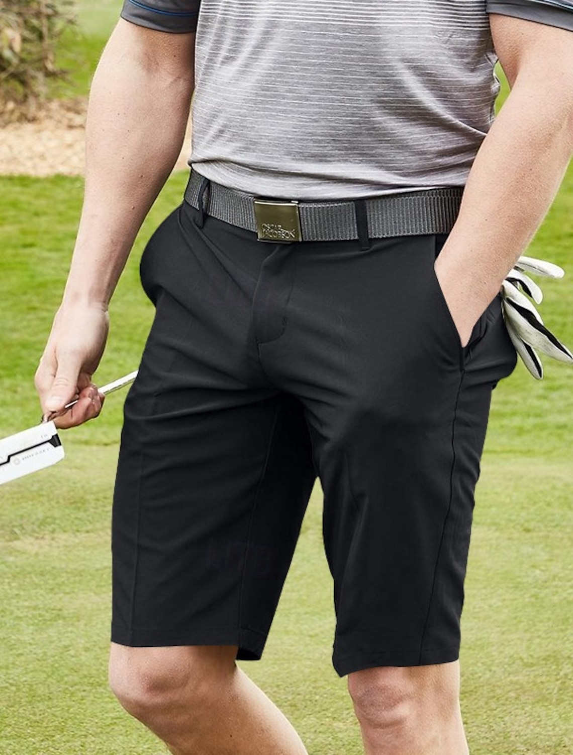 Men's Shorts Dress Shorts Golf Shorts Pocket Straight Leg Plain Quick Dry No-Iron Knee Length Outdoor Daily Running Fashion Business Black Navy Blue Stretchy