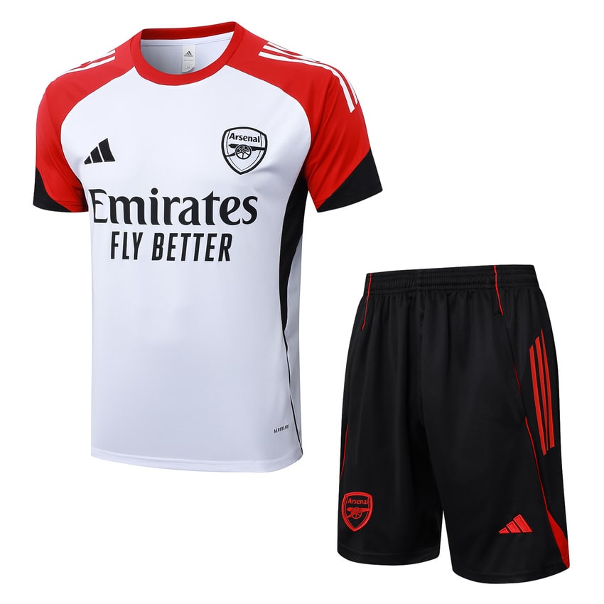 Arsenal 2025/2026 White and Red Jersey and Shorts Set