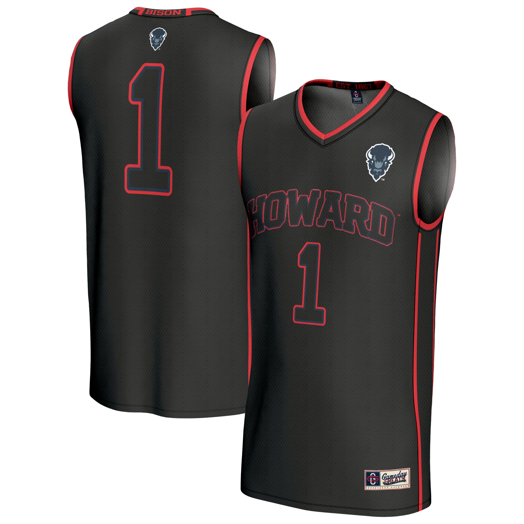[NJP] Howard Bison GameDay Greats Unisex Lightweight Collegiate Basketball Fashion Jersey - Black