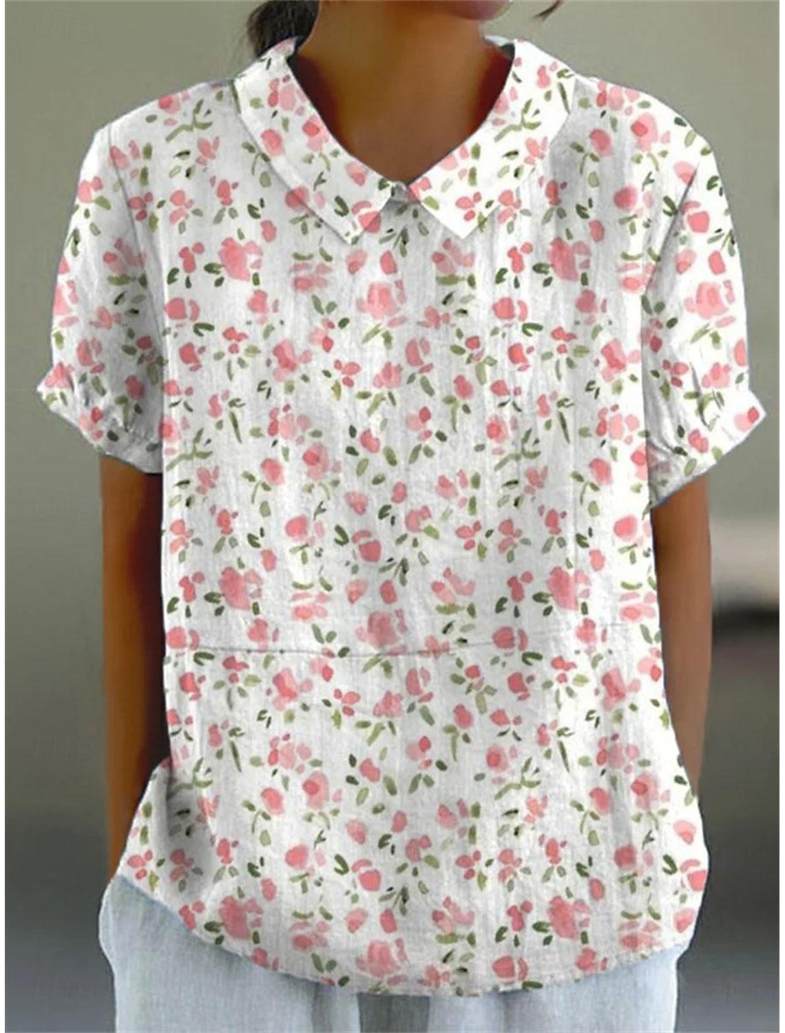 Women's Shirt Blouse Modern Floral Buttons Print Short Sleeve Regular Tops Shirt Collar Vacation Daily Summer Spring