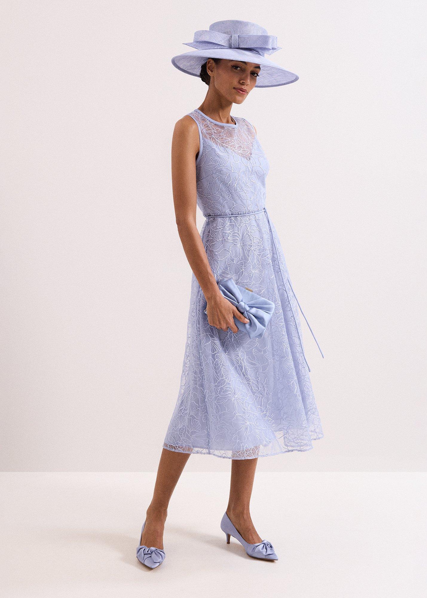 Sakura Blue Embroidered Midi Dress