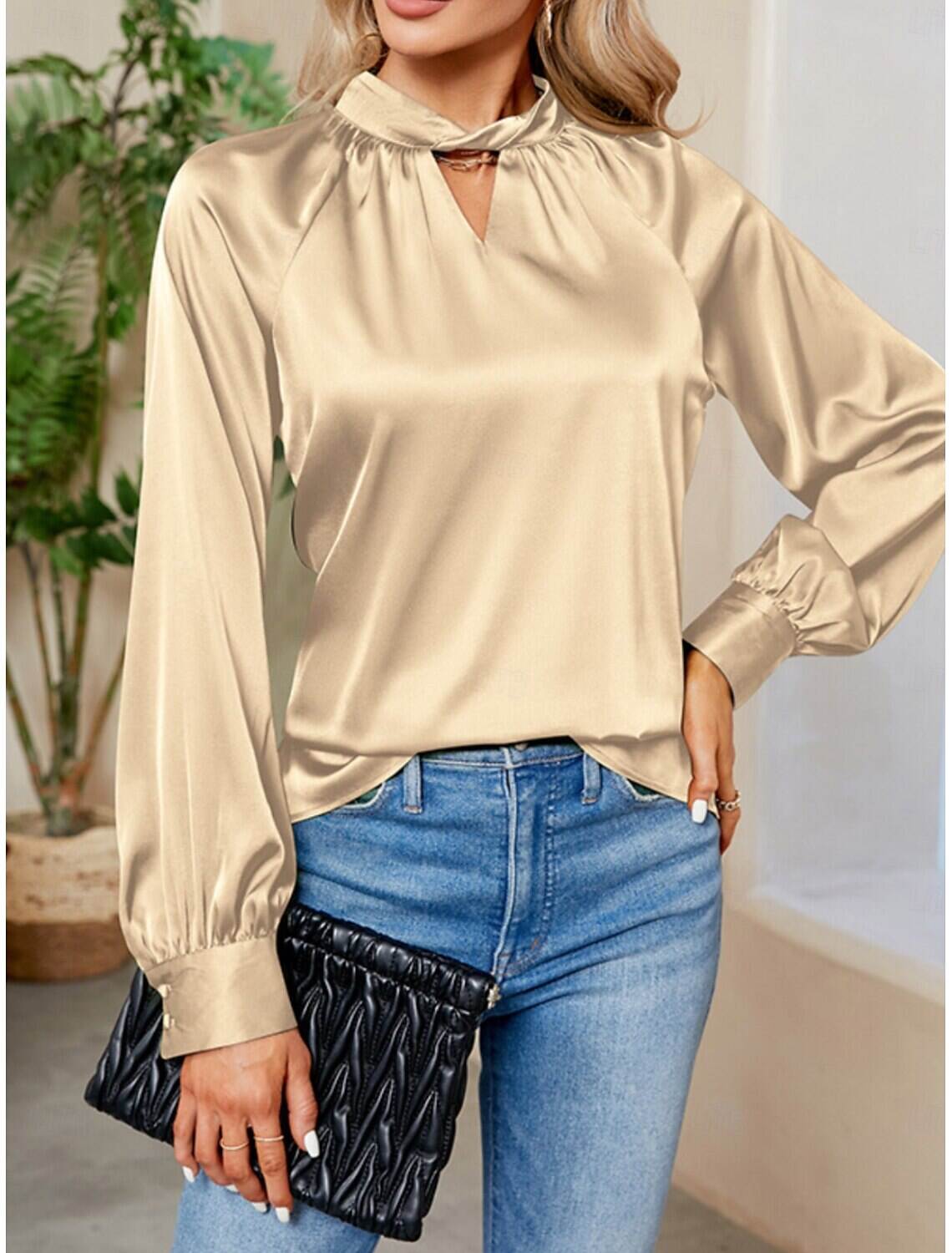 Women's Satin Shirt Blouse Party Work Ladies Stylish Long Sleeve Fall Winter