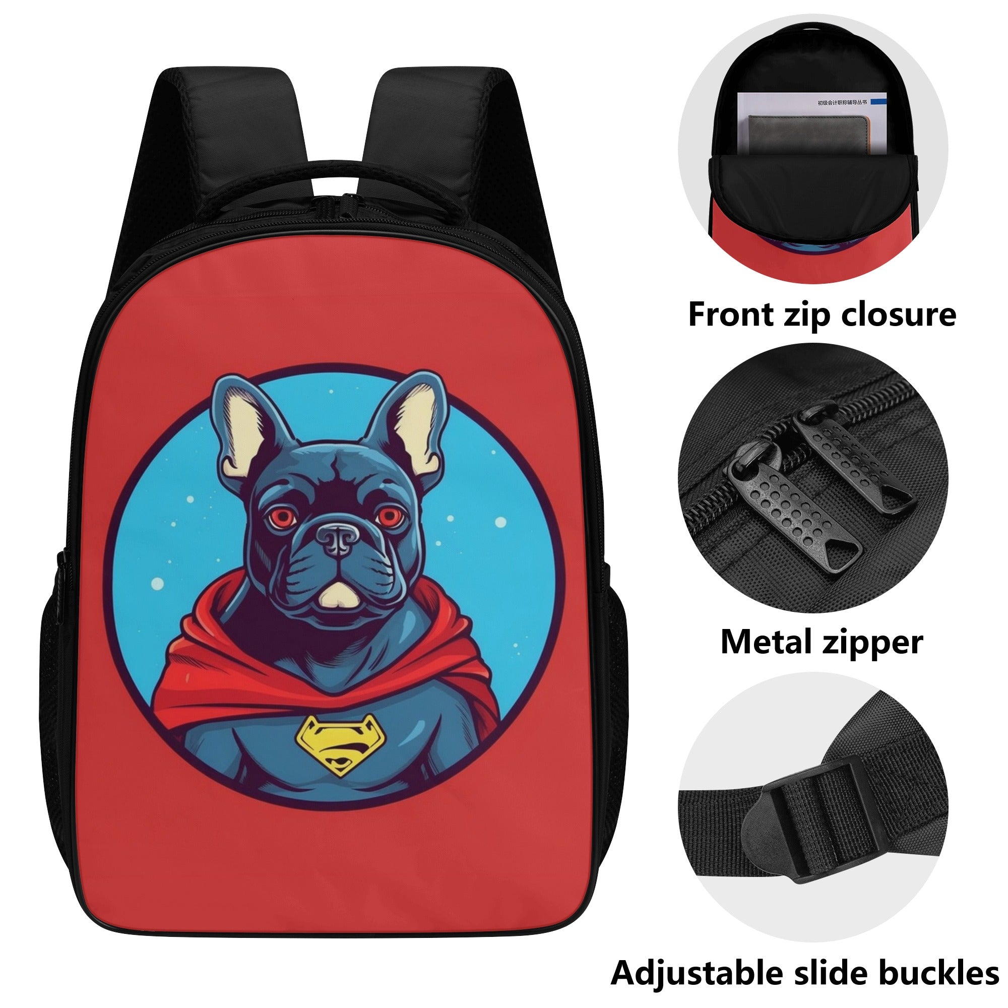 Fashion-Forward Super Frenchie - 16 Inch Dual Compartmen Backpack for...
